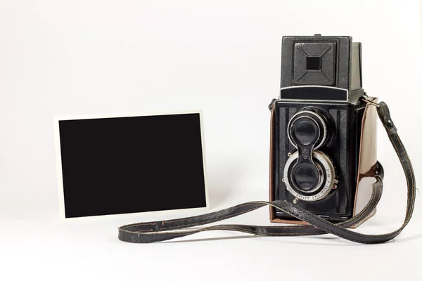 Retro Photo Camera Photo Frame White — Stock Photo, Image