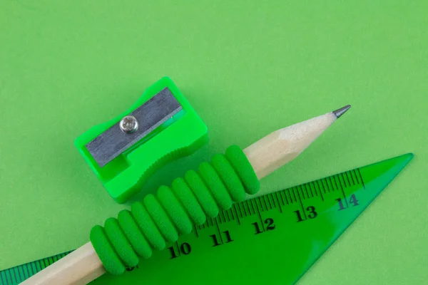 School Green Tools Green Paper Background — Stock Photo, Image