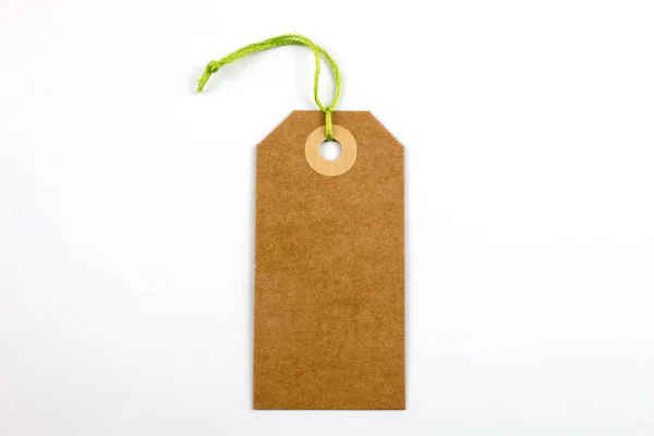 Cardboard Tag Tied String Isolated White — Stock Photo, Image