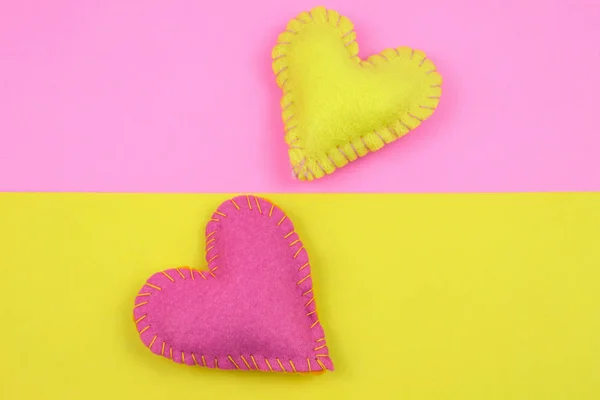 Top View Colorful Felt Hearts Bright Background — Stock Photo, Image