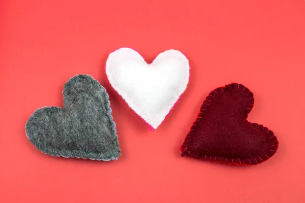 Top View Colorful Felt Hearts Bright Background — Stock Photo, Image
