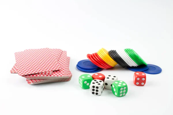 Poker Dices Cards Chips White Background — Stock Photo, Image