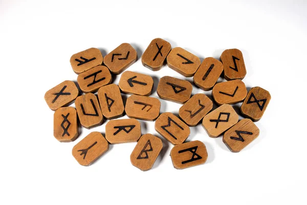 Wooden Chips Runes Isolated White — Stock Photo, Image