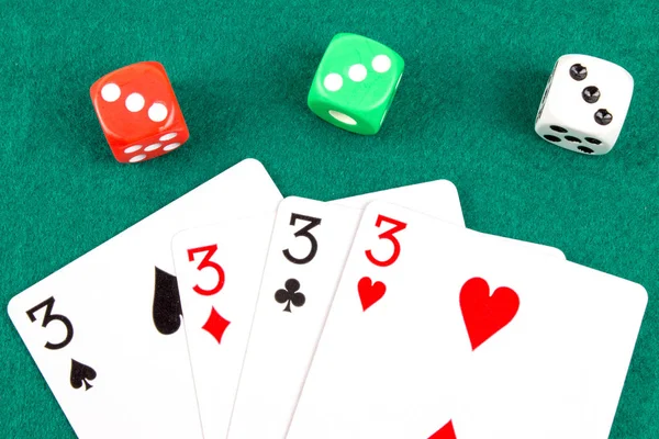 Dados Cartas Poker Mesa Jogo — Fotografia de Stock