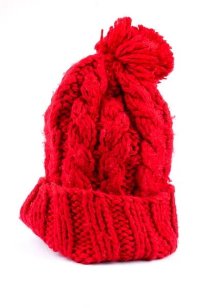 Knitted Red Hat Isolated White — Stock Photo, Image