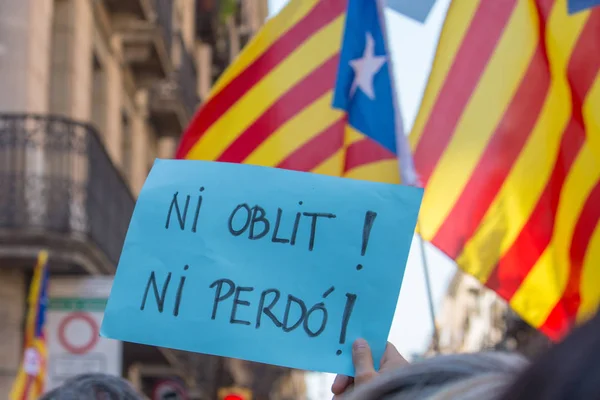 Barcelona Catalunha Espanha Setembro 2018 Pessoas Reivindicando Direitos Independência Centro — Fotografia de Stock