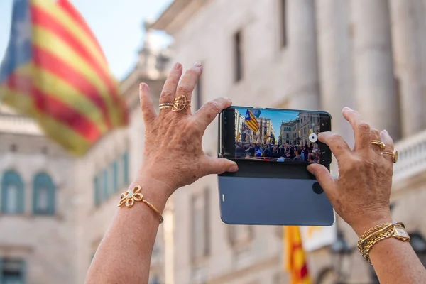 Barcelona Cataluña España Septiembre 2018 Personas Reclamando Derechos Independencia Centro —  Fotos de Stock