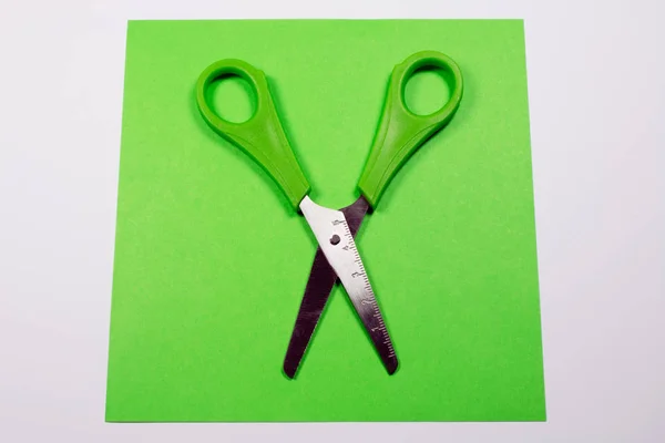 Green Decorative Paper Scissors Isolated White — Stock Photo, Image