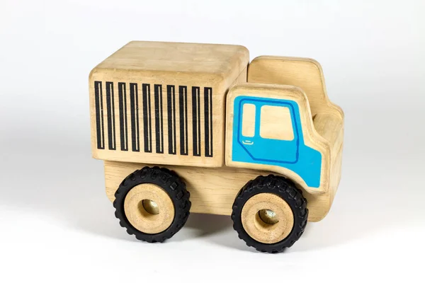 Close Shot Wooden Truck Toy White Background — Stock Photo, Image