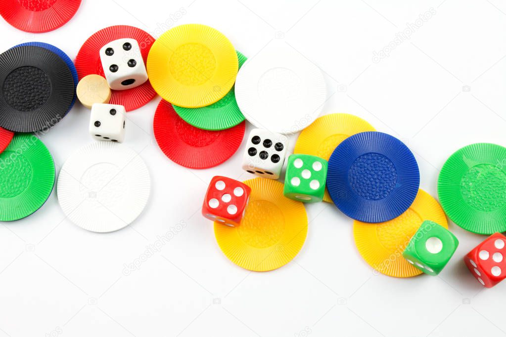 Poker Dices and Chips on white background