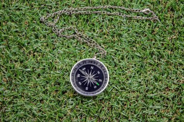 Pusula üstten görünüm yeşil çim zemin üzerine