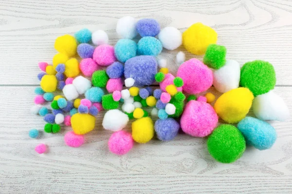 Top View Colorful Felt Balls White Wooden Table — Stock Photo, Image