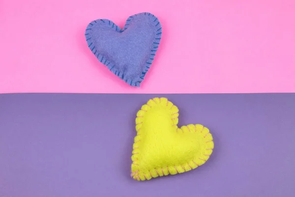 Top View Colorful Felt Hearts Bright Background — Stock Photo, Image