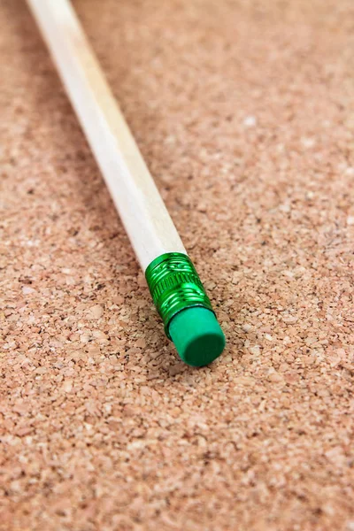 Wooden Pencil Green Eraser Cork Background — Stock Photo, Image