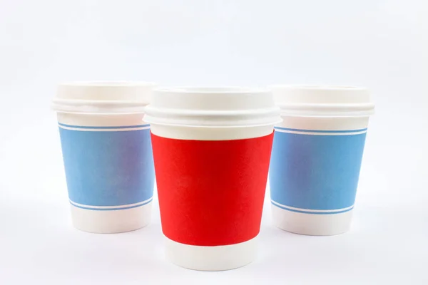 Одноразові Чашки Кави Гарячих Напоїв Ізольовані Білому Тлі — стокове фото
