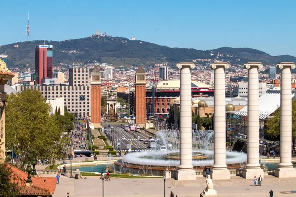 Barcelona Spanje April 2018 Grote Torens Mnac Museum Voor Schone — Stockfoto