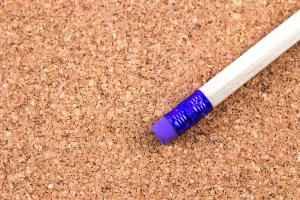 Wooden Pencil Purple Eraser Cork Background — Stock Photo, Image
