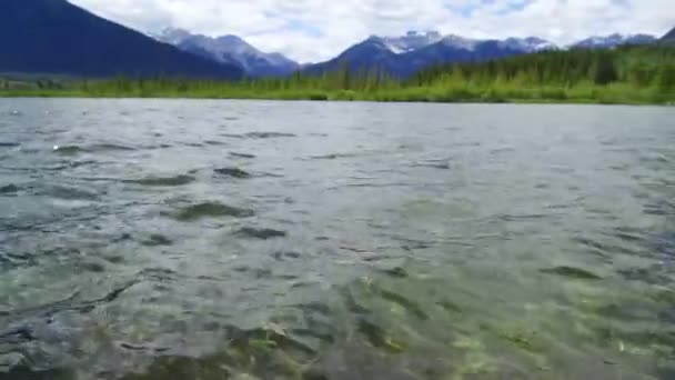 Пейзаж Озера Скалистых Горах Канада Вода Кристально Чистая Имеет Небольшие — стоковое видео