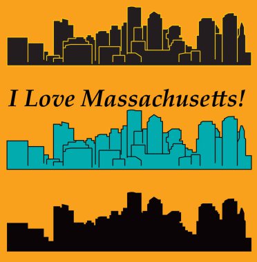 Boston mimari siluet renkli arka plan üzerinde 