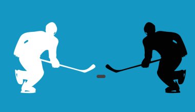 Hokey oyuncuları siluet renk arka plan üzerinde   