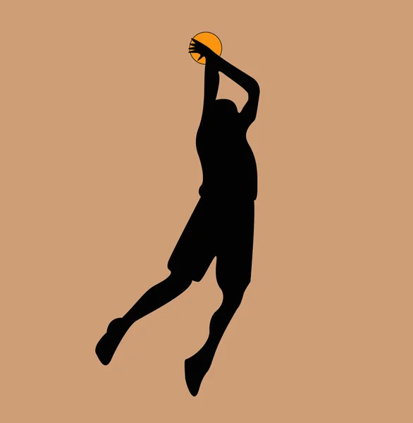 Silueta Jugador Pelota Cesta Sobre Fondo Color — Vector de stock