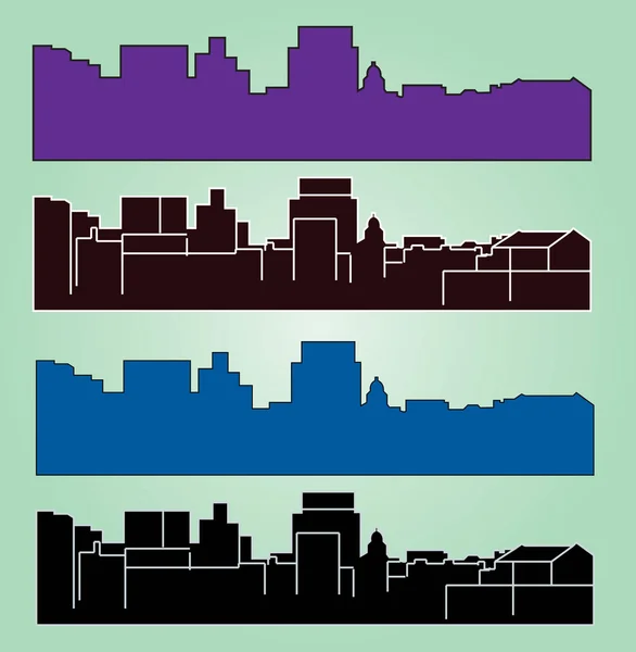 Aantal Platte Stad Silhouetten Eenvoudige Vectorillustratie — Stockvector