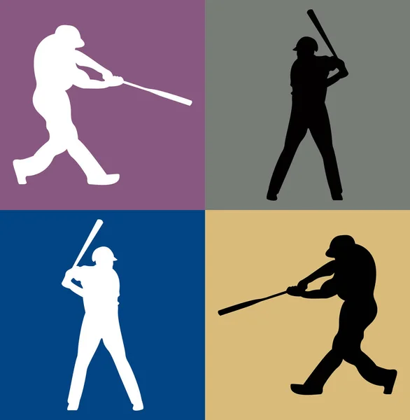 Joueurs Baseball Silhouette Sur Fond Couleur — Image vectorielle