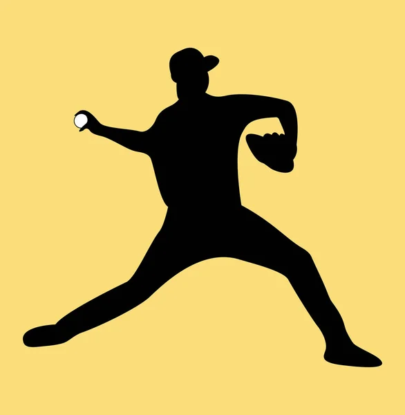 色の背景上の野球選手シルエット — ストックベクタ