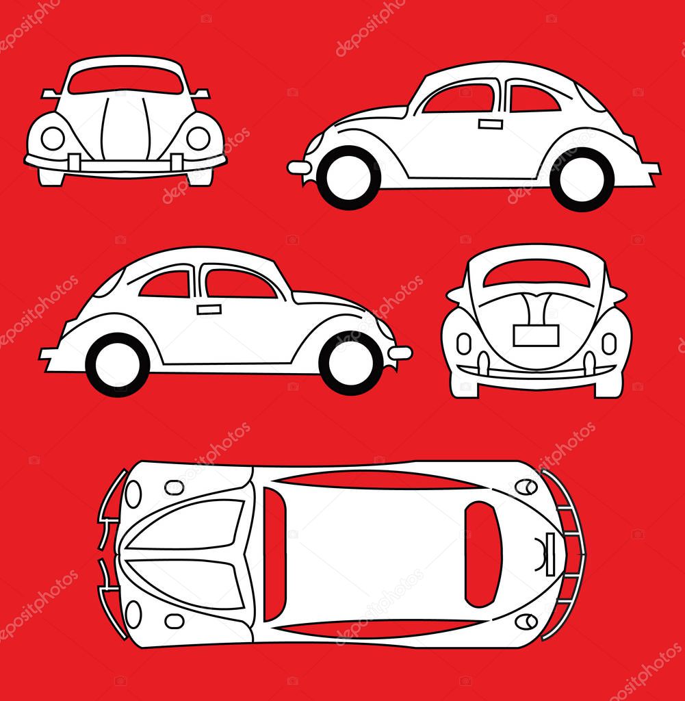 set of vintage cars on color background, simple vector illustration
