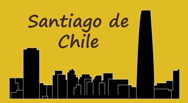 Santiago şehir silueti renkli arka plan üzerinde 