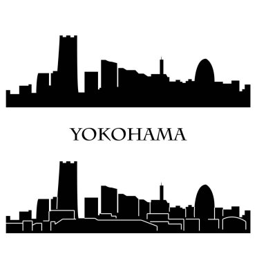 Yokohama şehir silueti renkli arka plan üzerinde 