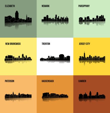 düz şehir siluetleri, basit vektör çizim seti 