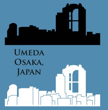 Umeda şehir silueti renkli arka plan üzerinde 