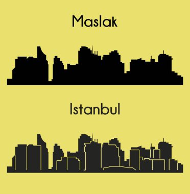 düz şehir siluetleri, basit vektör çizim seti 