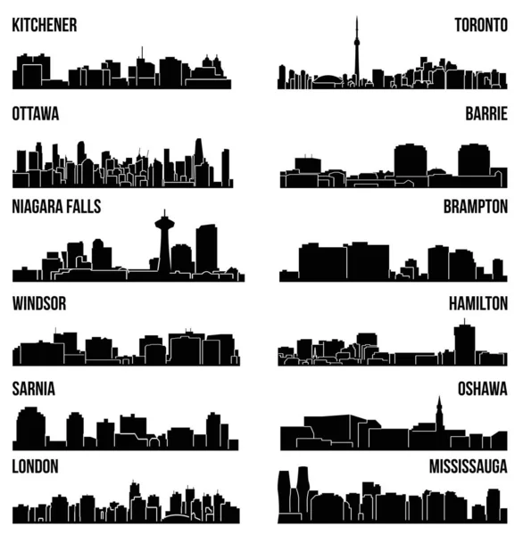 Conjunto Silhuetas Cidade Plana Ilustração Vetorial Simples — Vetor de Stock