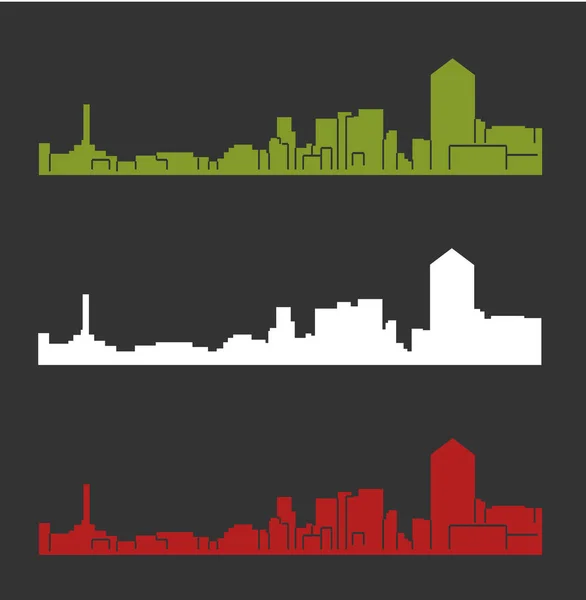 Set Flat City Silhouettes Simple Vector Illustration — Stock Vector