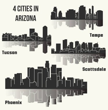 düz şehir siluetleri, basit vektör çizim seti 