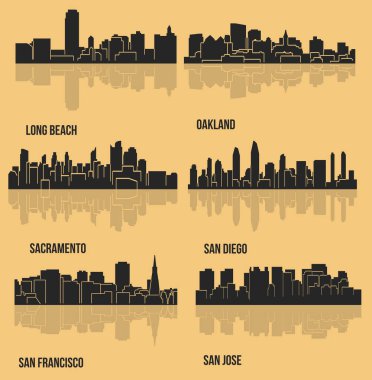 düz şehir siluetleri, basit vektör çizim seti 