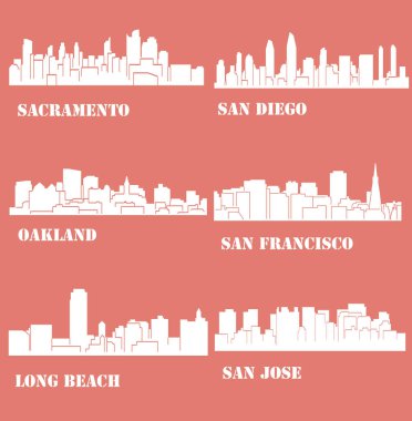 düz şehir siluetleri, basit vektör çizim seti 