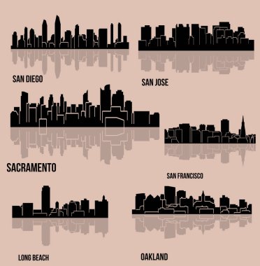 düz şehir siluetleri, basit vektör çizim seti 