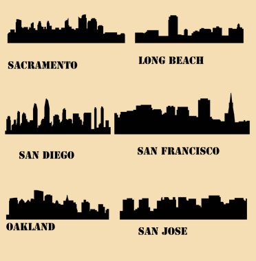 düz şehir siluetleri, basit vektör çizim seti 