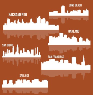 düz şehir siluetleri, basit vektör çizim seti 