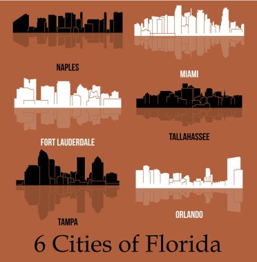 düz şehir siluetleri, basit vektör çizim seti 