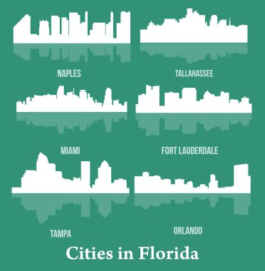 düz şehir siluetleri, basit vektör çizim seti 