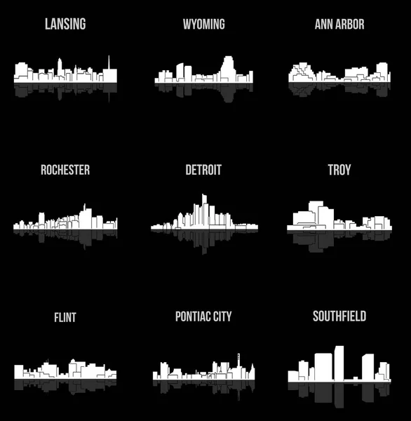 Conjunto Siluetas Ciudad Plana Ilustración Vectorial Simple — Vector de stock