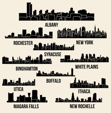 düz şehir siluetleri, basit vektör çizim seti 