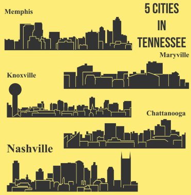 düz şehir siluetleri, basit vektör çizim seti 