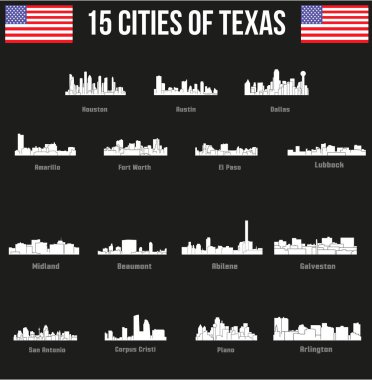 düz şehir siluetleri, basit vektör çizim seti 
