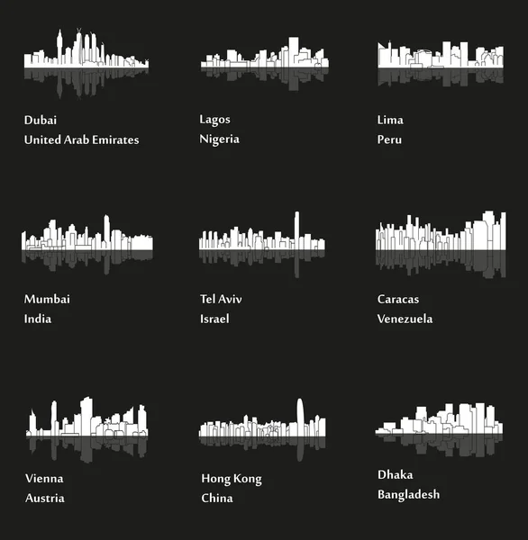 Aantal Platte Stad Silhouetten Eenvoudige Vectorillustratie — Stockvector