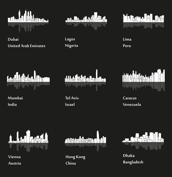 set of flat city silhouettes, simple vector illustration 